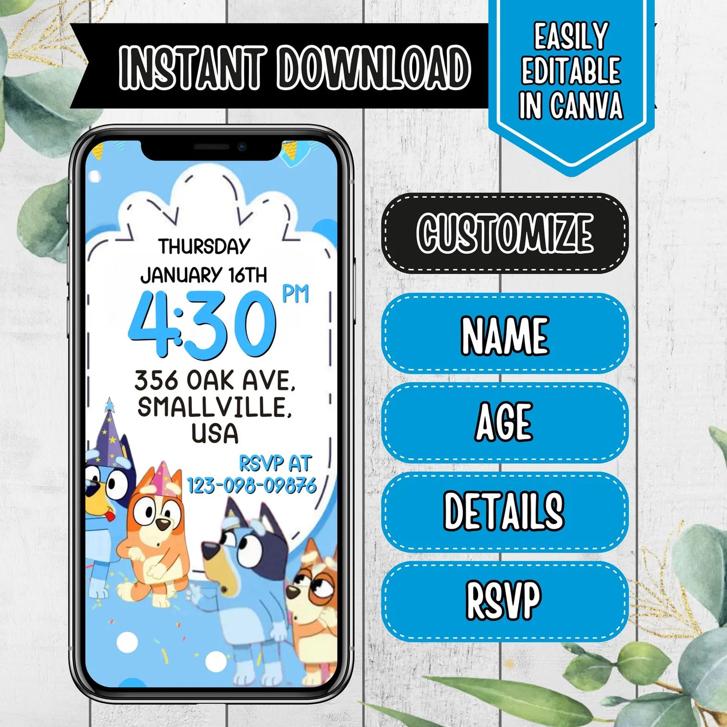 Bluey Birthday Invitation, Bluey Video Invitation, Bluey Invite, Bluey Animated Invite Video, Birthday Digital Video Invite, Canva Editable