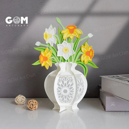 Set 6 Vase Flower Lantern Template SVG, Tulip Lantern, Rose Lantern, Chrysanthemum Lantern, Daffodils Lantern, Iris Lantern, Lilies Lantern