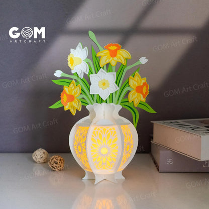 Set 6 Vase Flower Lantern Template SVG, Tulip Lantern, Rose Lantern, Chrysanthemum Lantern, Daffodils Lantern, Iris Lantern, Lilies Lantern