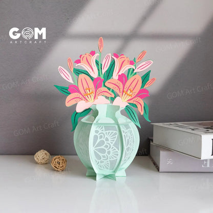 Set 6 Vase Flower Lantern Template SVG, Tulip Lantern, Rose Lantern, Chrysanthemum Lantern, Daffodils Lantern, Iris Lantern, Lilies Lantern
