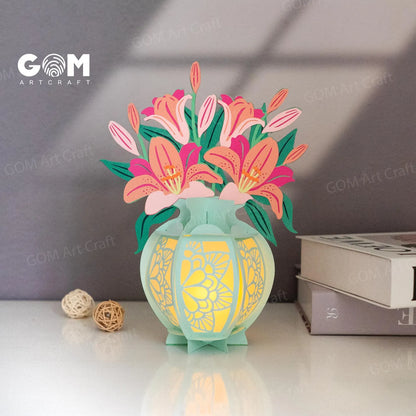 Set 6 Vase Flower Lantern Template SVG, Tulip Lantern, Rose Lantern, Chrysanthemum Lantern, Daffodils Lantern, Iris Lantern, Lilies Lantern