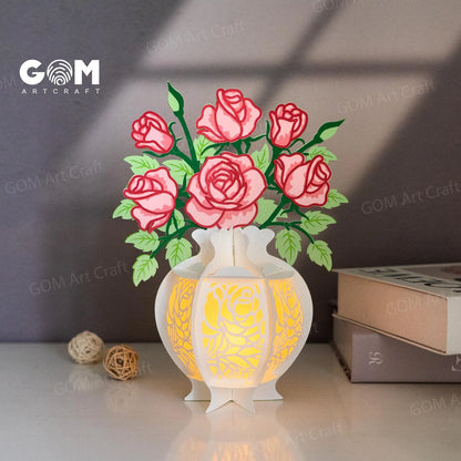 Set 6 Vase Flower Lantern Template SVG, Tulip Lantern, Rose Lantern, Chrysanthemum Lantern, Daffodils Lantern, Iris Lantern, Lilies Lantern