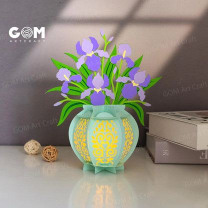 Set 6 Vase Flower Lantern Template SVG, Tulip Lantern, Rose Lantern, Chrysanthemum Lantern, Daffodils Lantern, Iris Lantern, Lilies Lantern