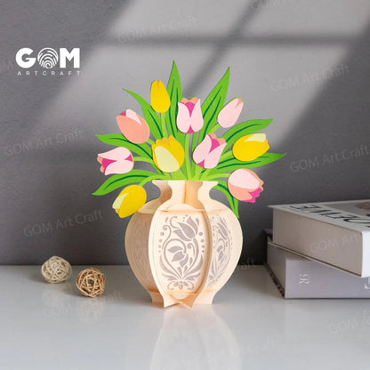Set 6 Vase Flower Lantern Template SVG, Tulip Lantern, Rose Lantern, Chrysanthemum Lantern, Daffodils Lantern, Iris Lantern, Lilies Lantern