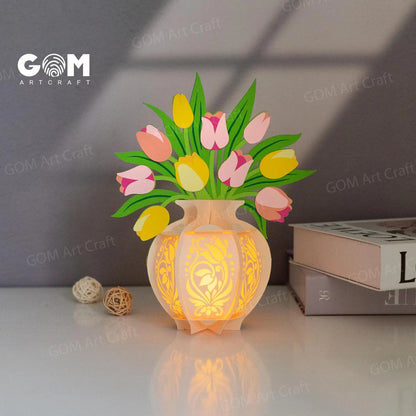 Set 6 Vase Flower Lantern Template SVG, Tulip Lantern, Rose Lantern, Chrysanthemum Lantern, Daffodils Lantern, Iris Lantern, Lilies Lantern