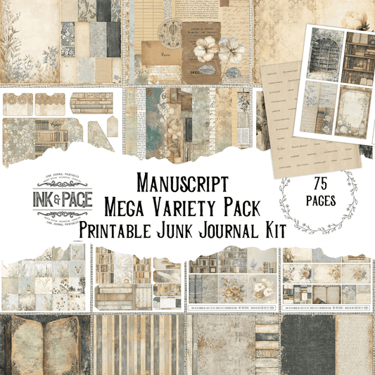 Manuscript Mega Junk Journal Printable Kit Huge Vintage Book Lover Digital Download Writer Grungy Ephemera Library Scrapbook Paper Novelist