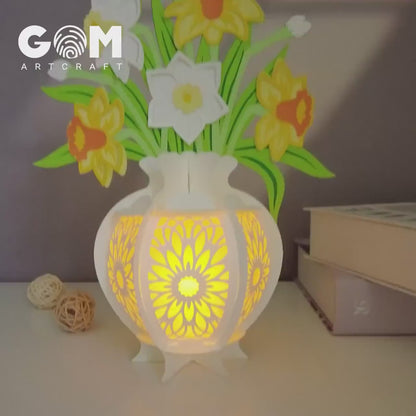 Set 6 Vase Flower Lantern Template SVG, Tulip Lantern, Rose Lantern, Chrysanthemum Lantern, Daffodils Lantern, Iris Lantern, Lilies Lantern